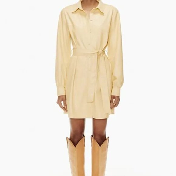 ARITZIA Wilfred Caroline Belted Vegan Leather Dress in Wheat Size 2XS - Picture 2 of 8